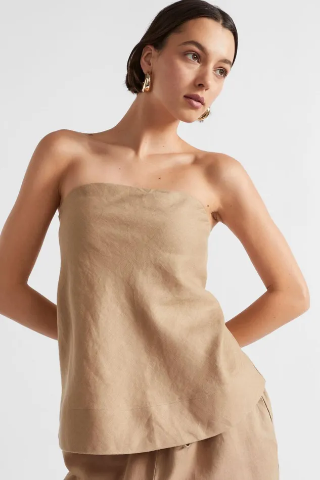Linen Woman Seed Heritage Core Linen Strapless Top Barley