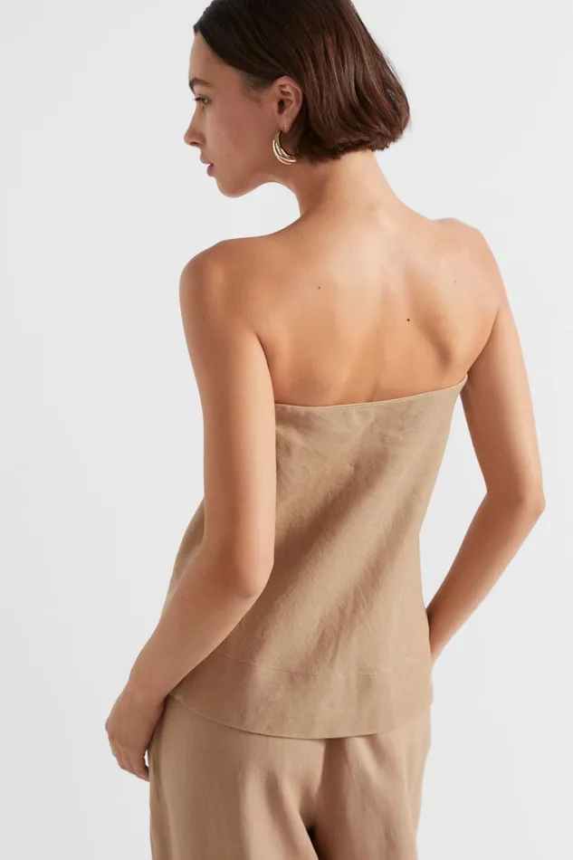 Linen Woman Seed Heritage Core Linen Strapless Top Barley