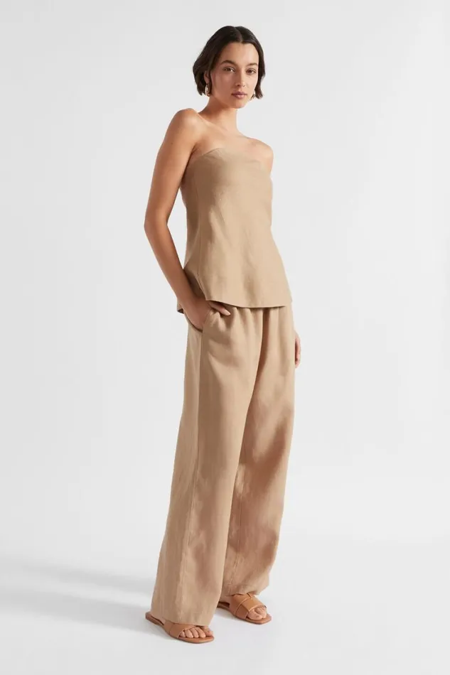 Linen Woman Seed Heritage Core Linen Strapless Top Barley