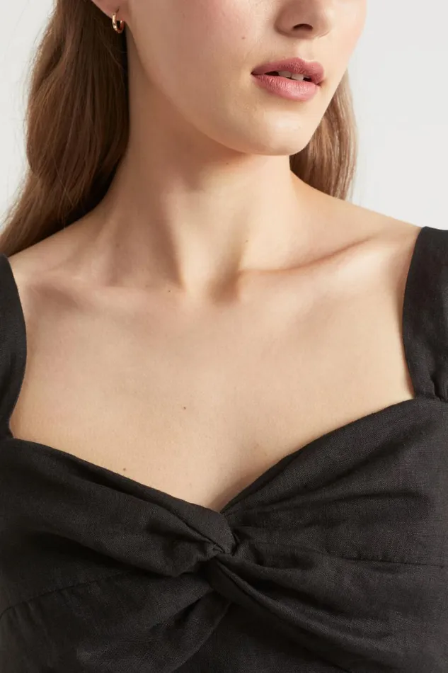 Linen Woman Seed Heritage Linen Twist Front Crop Top Black