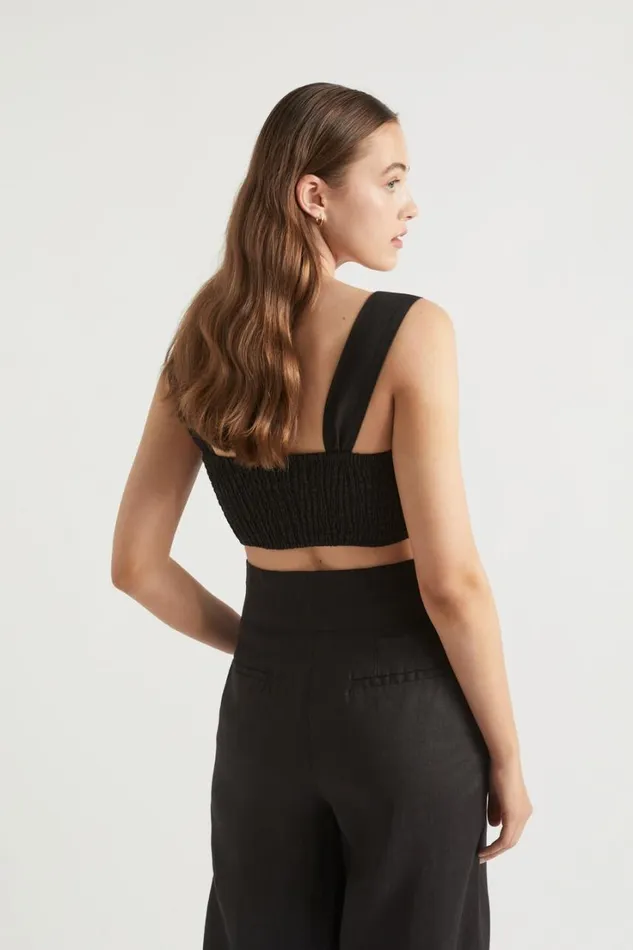 Linen Woman Seed Heritage Linen Twist Front Crop Top Black