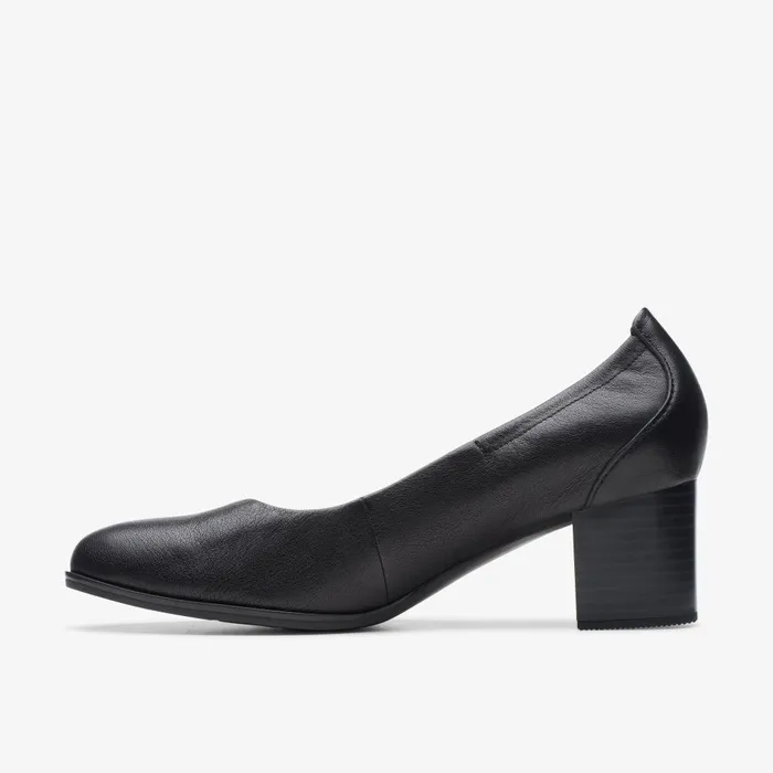 Loken Step Black Leather Women Clarks Heels and Pumps