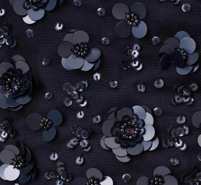 Long Dresses Womens Adrianna Papell 3D Floral HandBeaded OneShoulder Long Column Gown In Dusty Navy