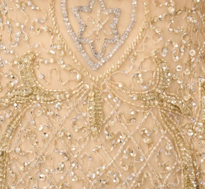 Long Dresses Womens Adrianna Papell Beaded Cold Shoulder Gown With Popover Bodice In Light Gold