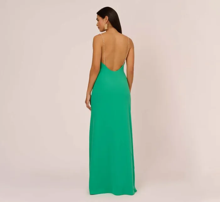Long Dresses Womens Adrianna Papell Cowl Neck Crepe Column Gown With Pearl Straps In Summer Green