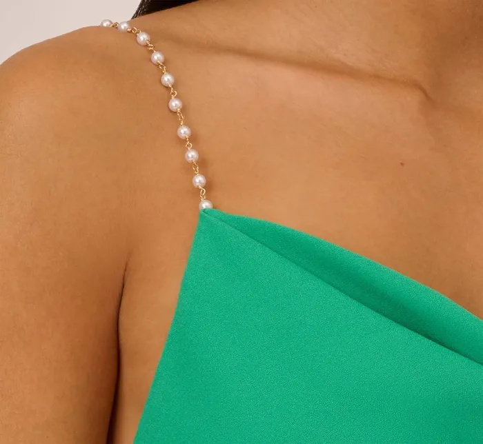 Long Dresses Womens Adrianna Papell Cowl Neck Crepe Column Gown With Pearl Straps In Summer Green
