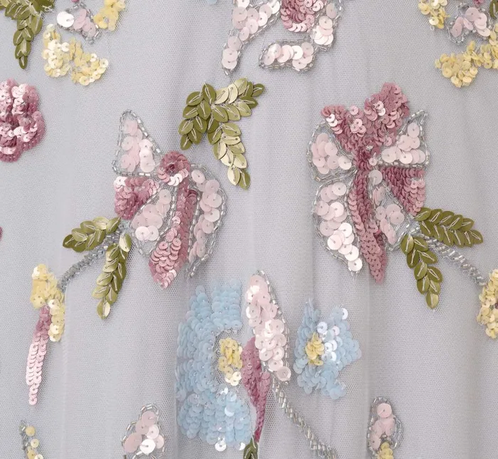 Long Dresses Womens Adrianna Papell Floral Hand Beaded Illusion Long ALine Gown In Glacier