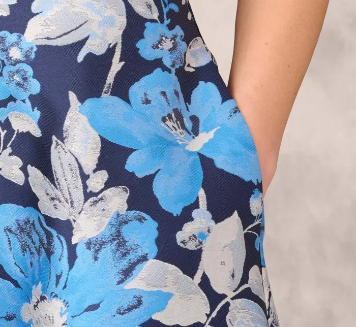Long Dresses Womens Adrianna Papell Off The Shoulder Floral Jacquard Gown In Blue Multi