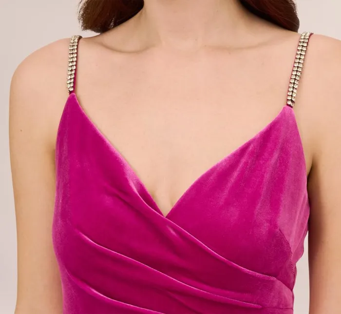 Long Dresses Womens Adrianna Papell Velvet AnkleLength Wrap Gown With Stone Straps In Orchid Delight