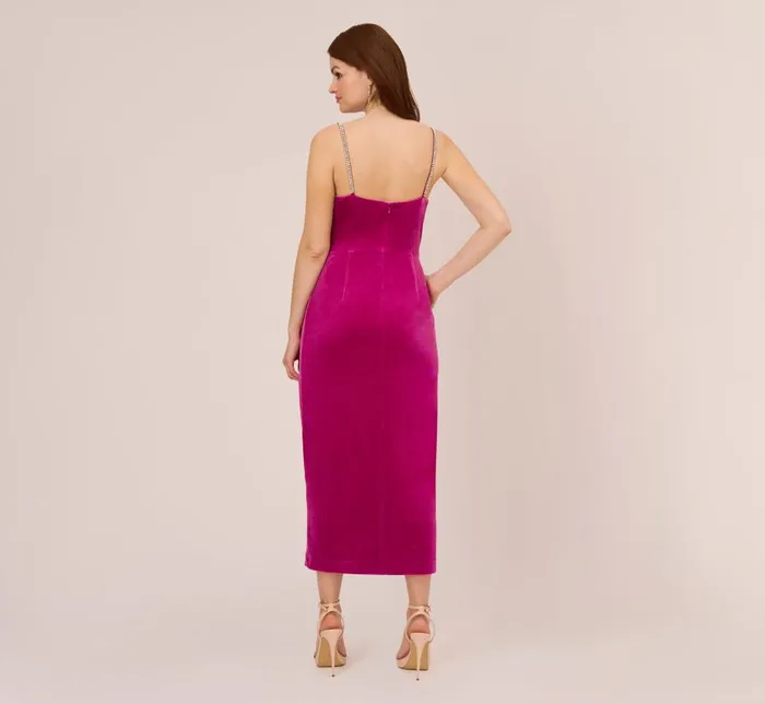 Long Dresses Womens Adrianna Papell Velvet AnkleLength Wrap Gown With Stone Straps In Orchid Delight