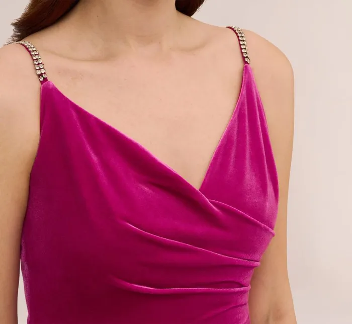 Long Dresses Womens Adrianna Papell Velvet AnkleLength Wrap Gown With Stone Straps In Orchid Delight
