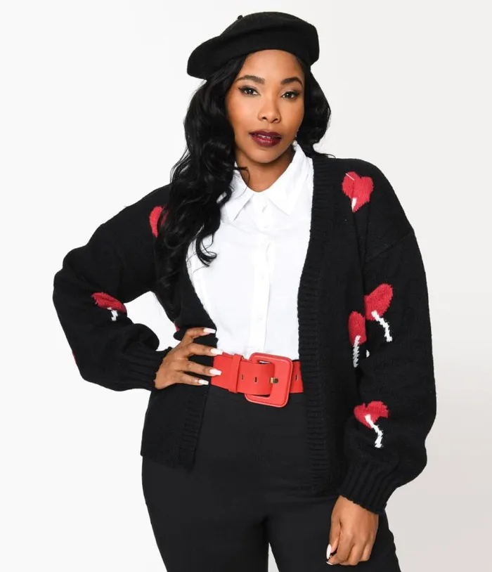 Magnolia Place Plus Size Black Heart Lollipop Open Cardigan ClothingPlus Unique Vintage Sweaters and Cardigans Magnolia Place Plus Size Black Heart Lollipop Open Cardigan ClothingPlus Unique Vintage Sweaters and Cardigans