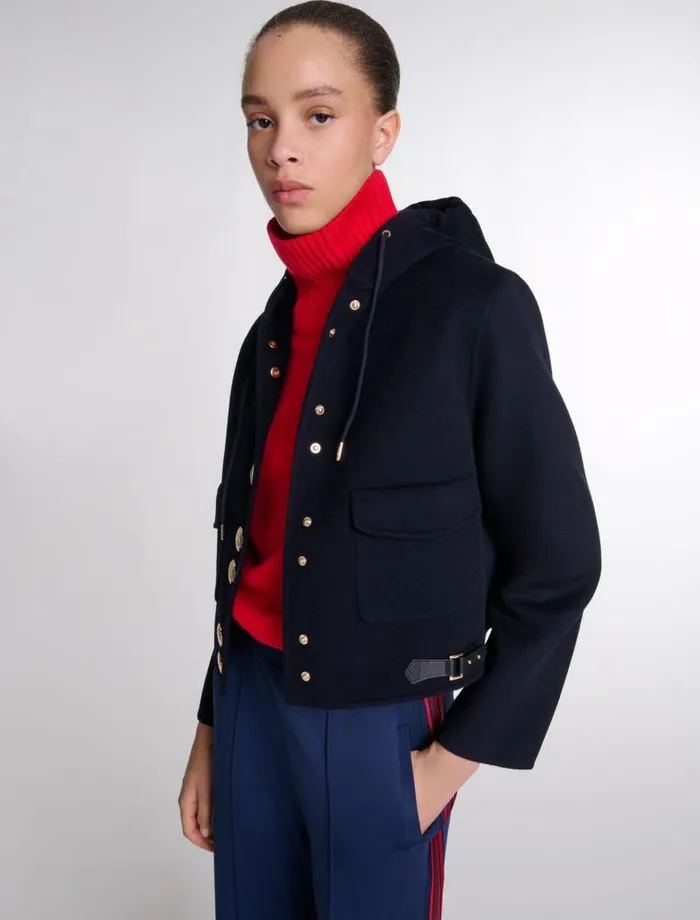 Maje Blazers and Jackets Womens Doublefaced Short Jacket Navy