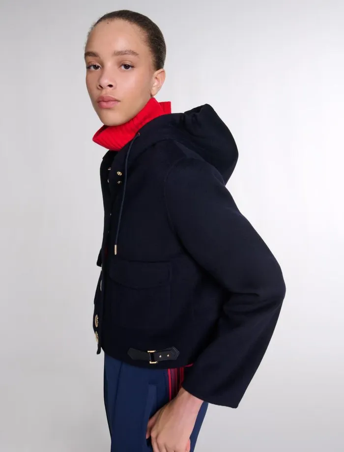 Maje Blazers and Jackets Womens Doublefaced Short Jacket Navy