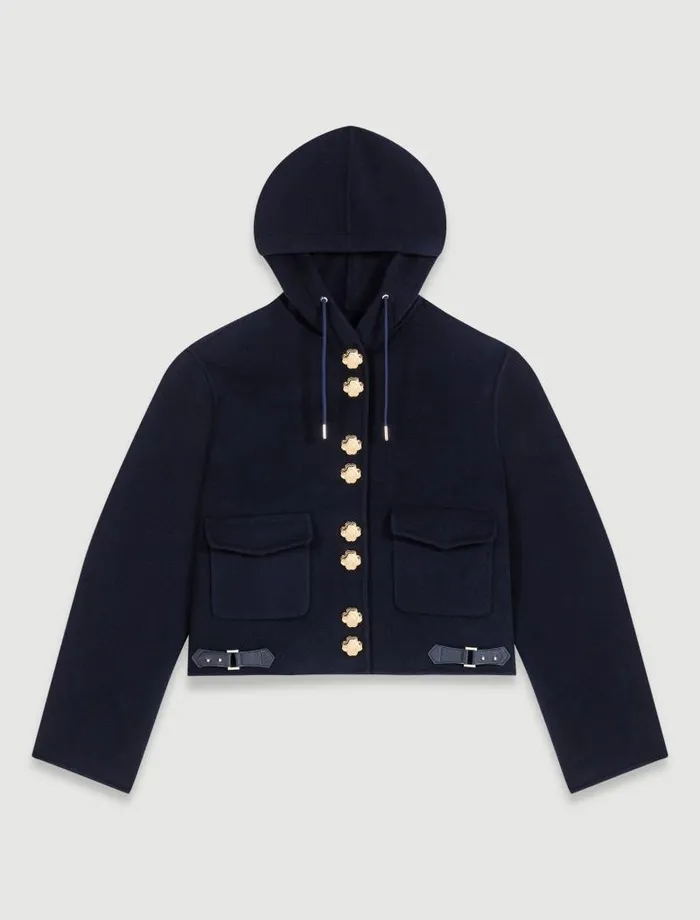Maje Blazers and Jackets Womens Doublefaced Short Jacket Navy