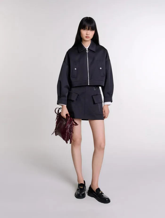 Maje Blazers and Jackets Womens Satin Jacket Black