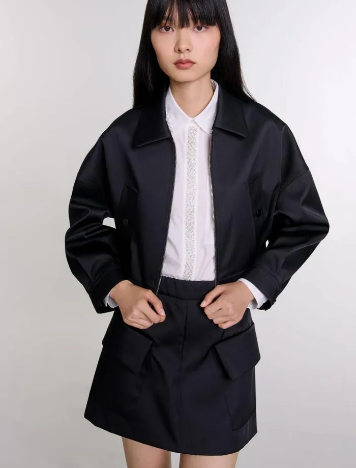 Maje Blazers and Jackets Womens Satin Jacket Black