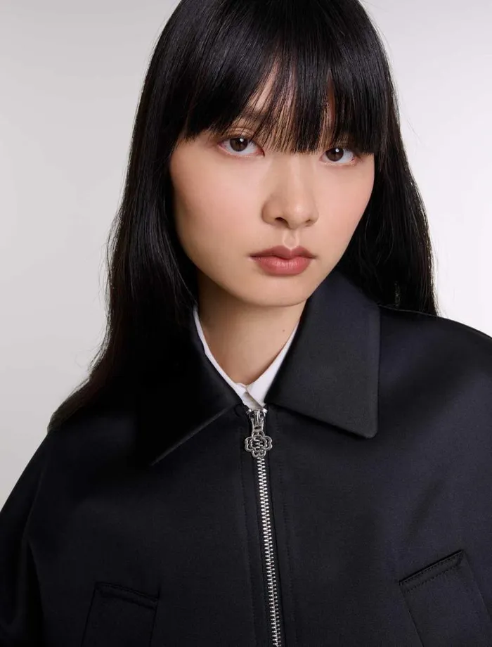Maje Blazers and Jackets Womens Satin Jacket Black