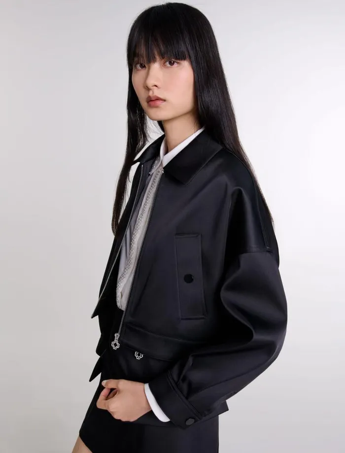 Maje Blazers and Jackets Womens Satin Jacket Black