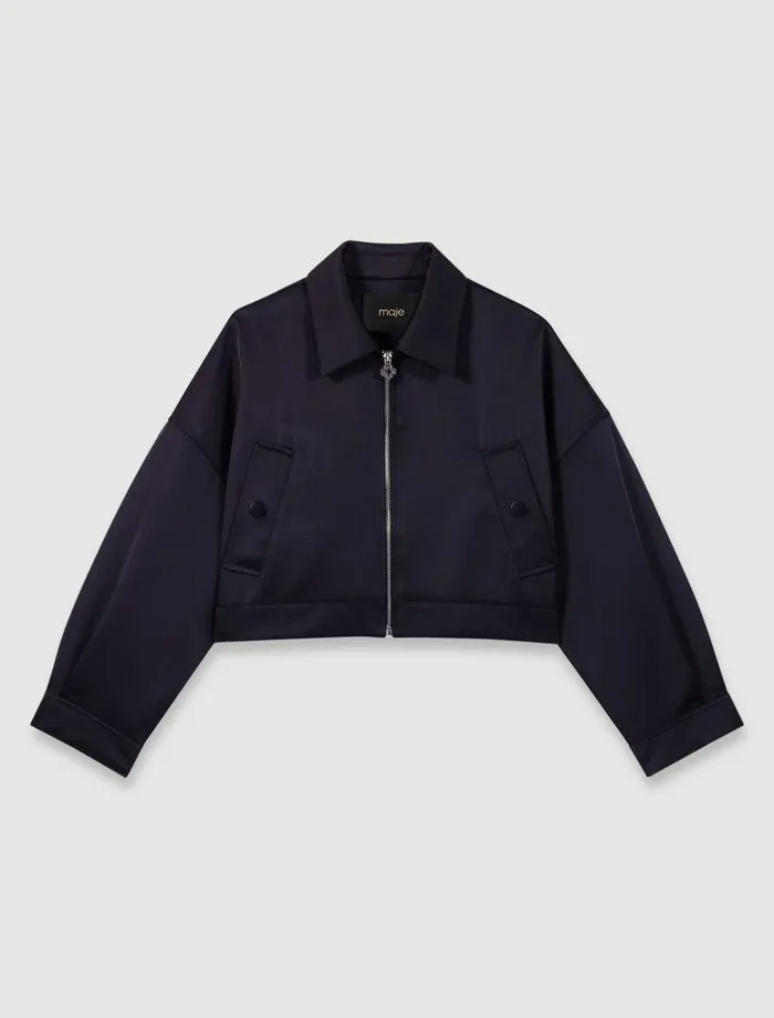 Maje Blazers and Jackets Womens Satin Jacket Black