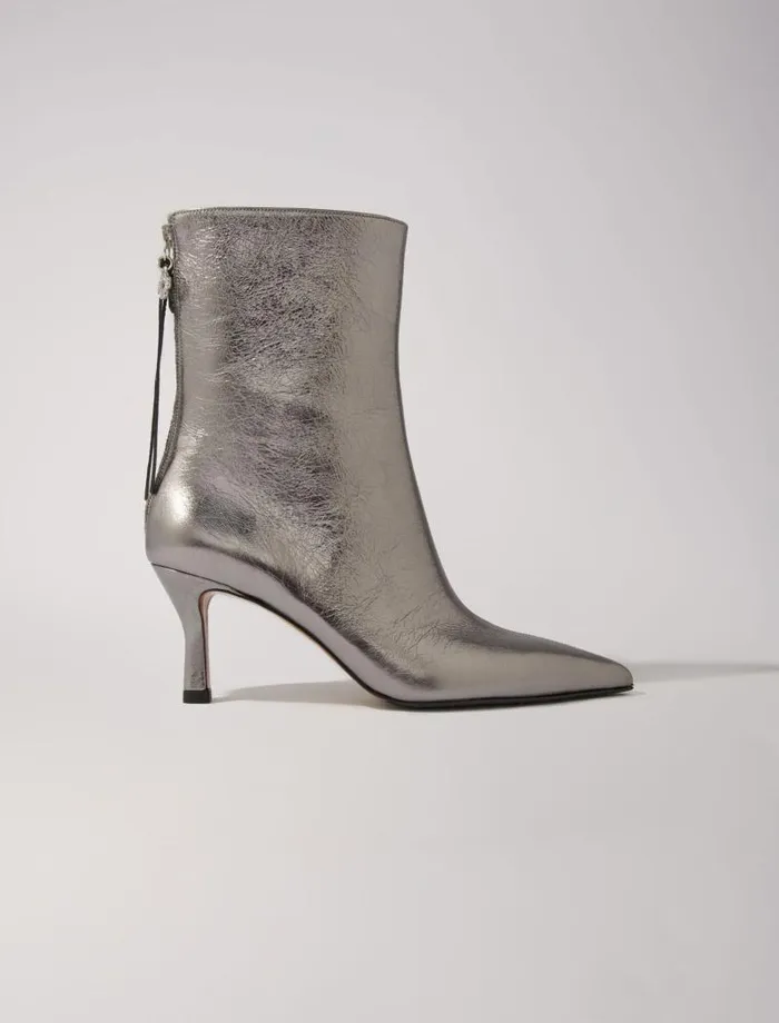 Maje Booties and Boots Womens Metallic Pointedtoe Boots Light Gun Metal