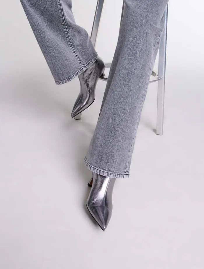 Maje Booties and Boots Womens Metallic Pointedtoe Boots Light Gun Metal