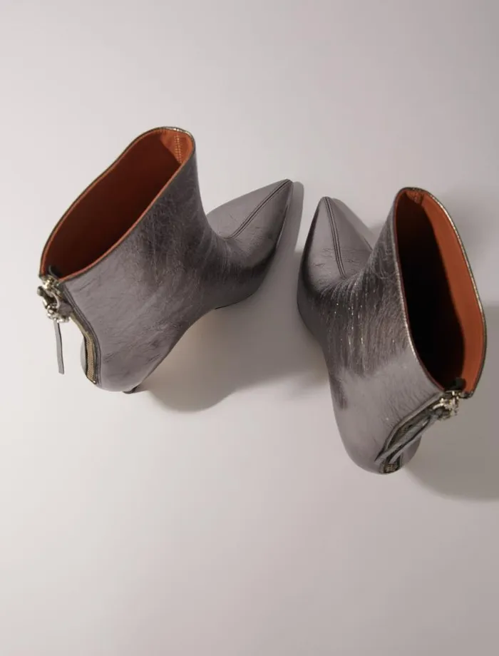 Maje Booties and Boots Womens Metallic Pointedtoe Boots Light Gun Metal
