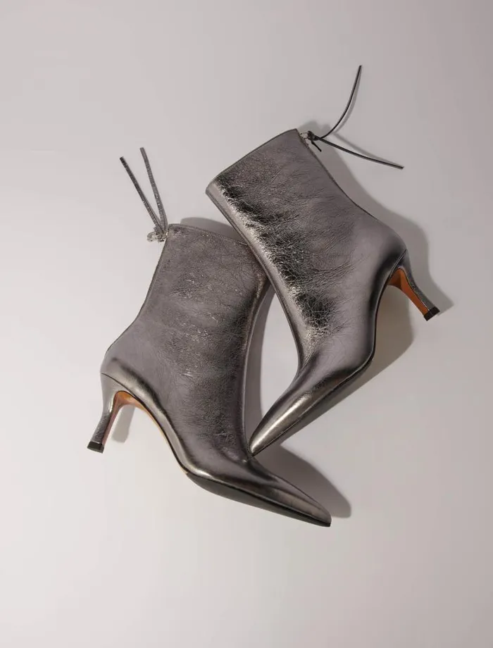 Maje Booties and Boots Womens Metallic Pointedtoe Boots Light Gun Metal