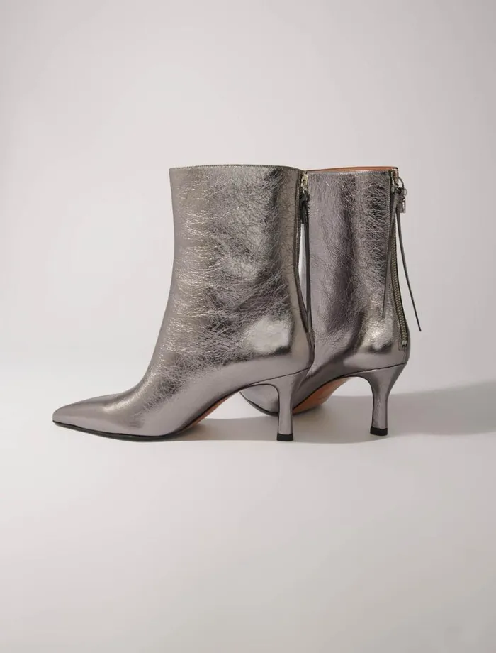 Maje Booties and Boots Womens Metallic Pointedtoe Boots Light Gun Metal