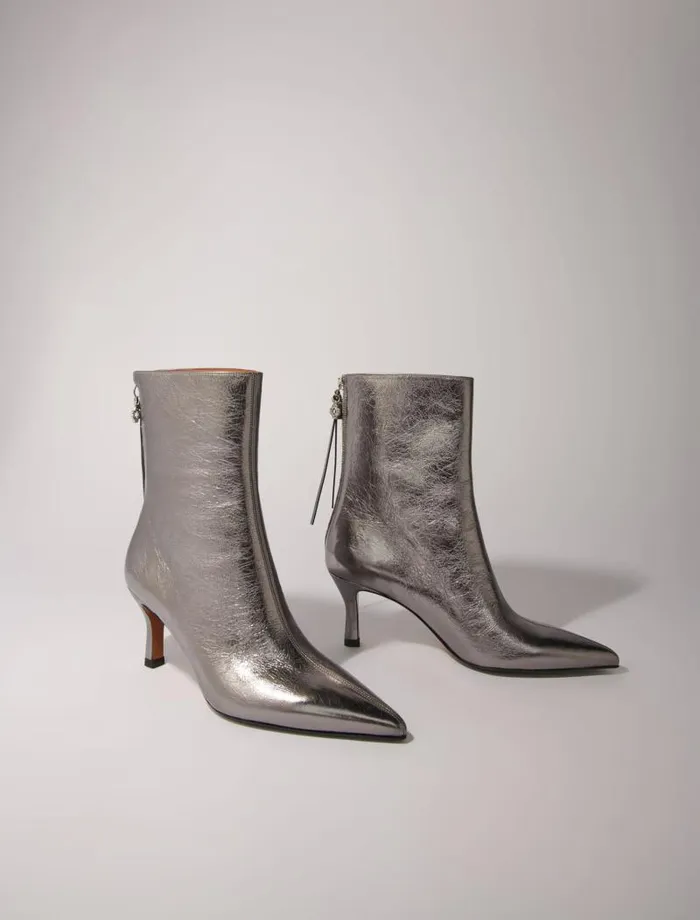 Maje Booties and Boots Womens Metallic Pointedtoe Boots Light Gun Metal