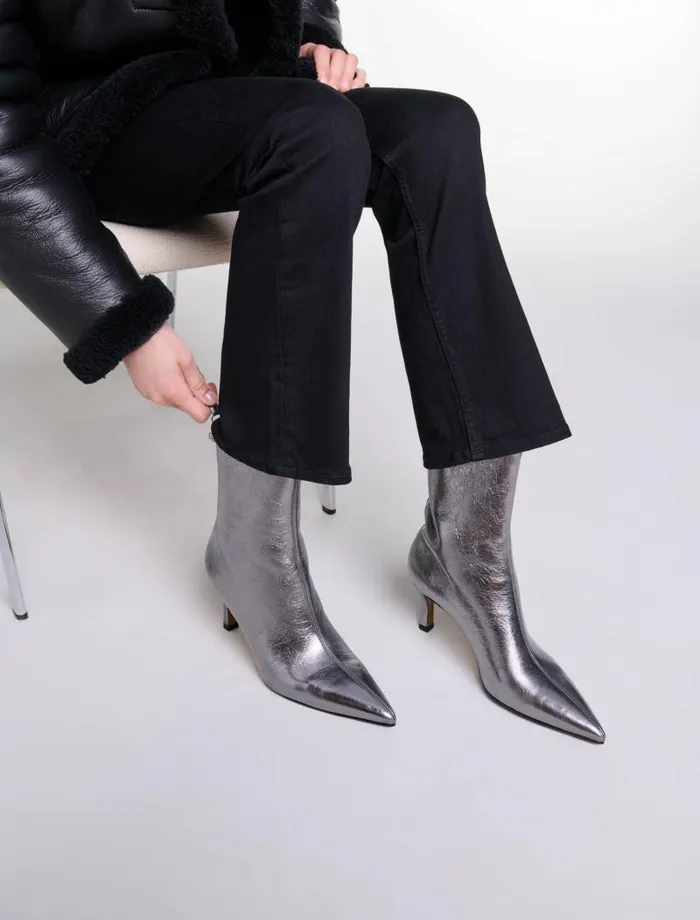 Maje Booties and Boots Womens Metallic Pointedtoe Boots Light Gun Metal