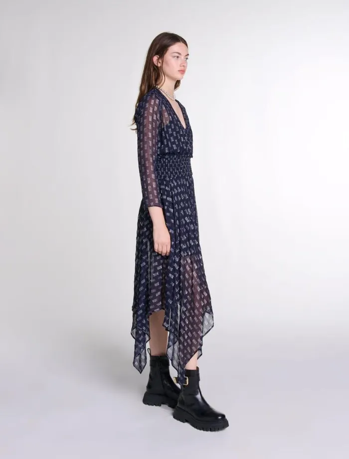 Maje Dresses Womens Asymmetrical Floral Maxi Dress Navy