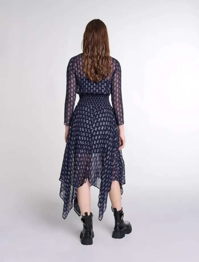 Maje Dresses Womens Asymmetrical Floral Maxi Dress Navy