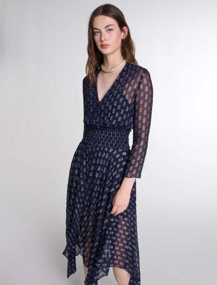 Maje Dresses Womens Asymmetrical Floral Maxi Dress Navy