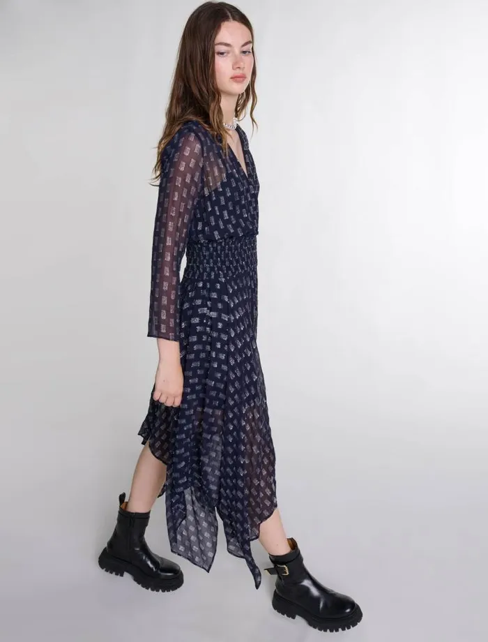 Maje Dresses Womens Asymmetrical Floral Maxi Dress Navy