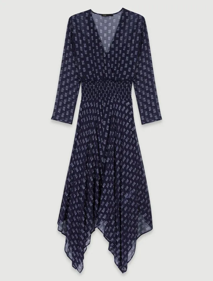 Maje Dresses Womens Asymmetrical Floral Maxi Dress Navy