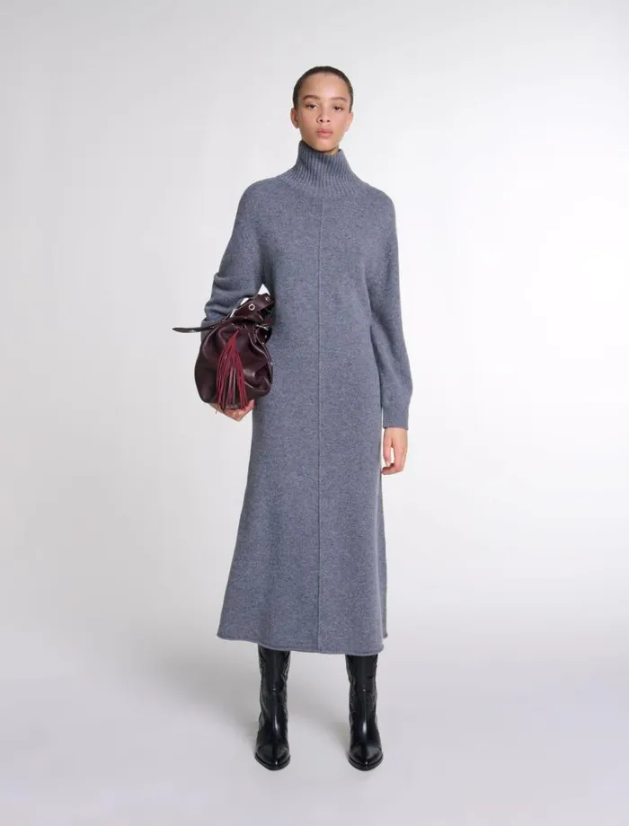 Maje Dresses Womens Knit Maxi Dress Grey