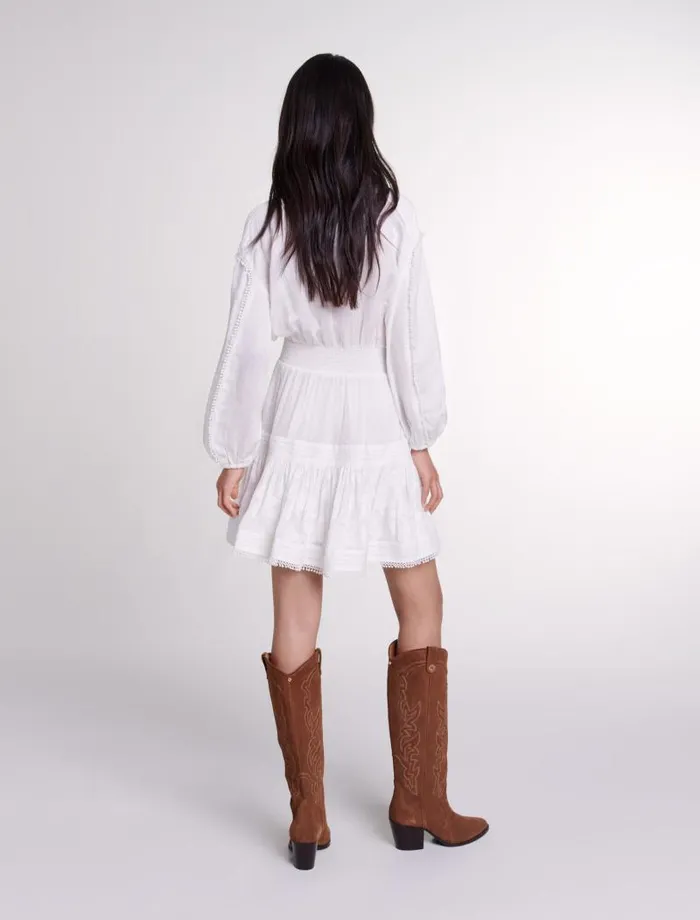 Maje Dresses Womens Short Cotton Patchwork Dress Ecru
