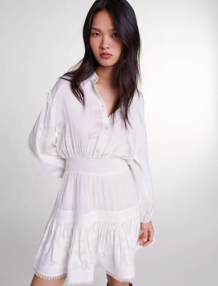 Maje Dresses Womens Short Cotton Patchwork Dress Ecru