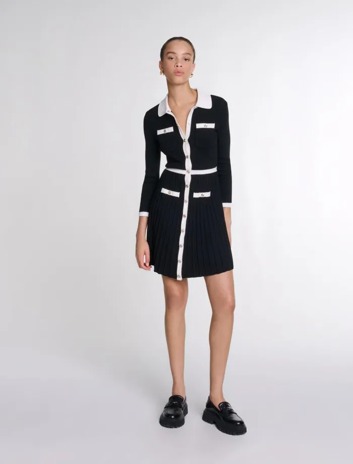 Maje Dresses Womens Short Knit Dress Blackwhite