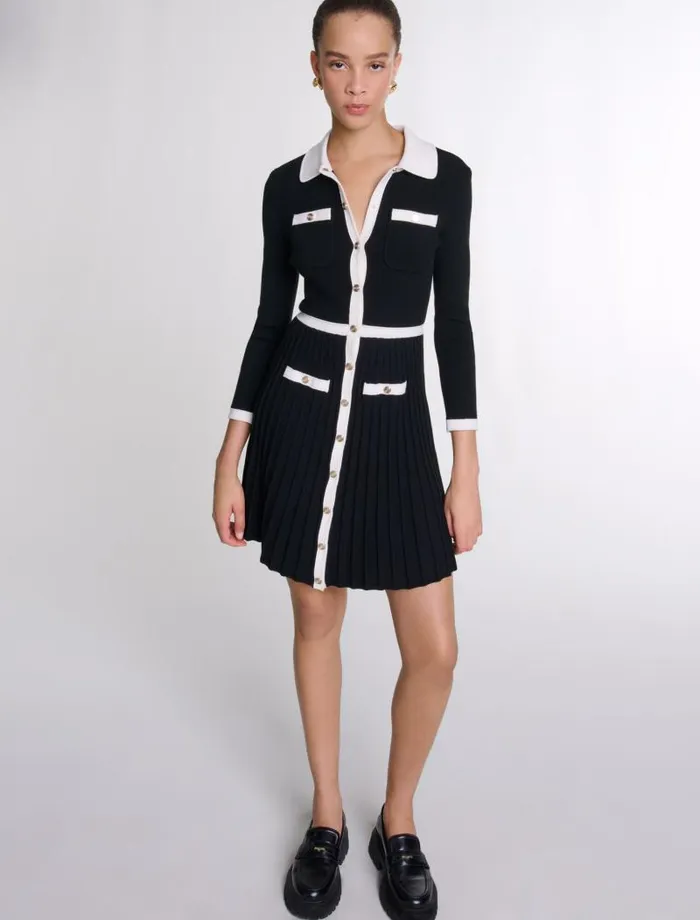 Maje Dresses Womens Short Knit Dress Blackwhite
