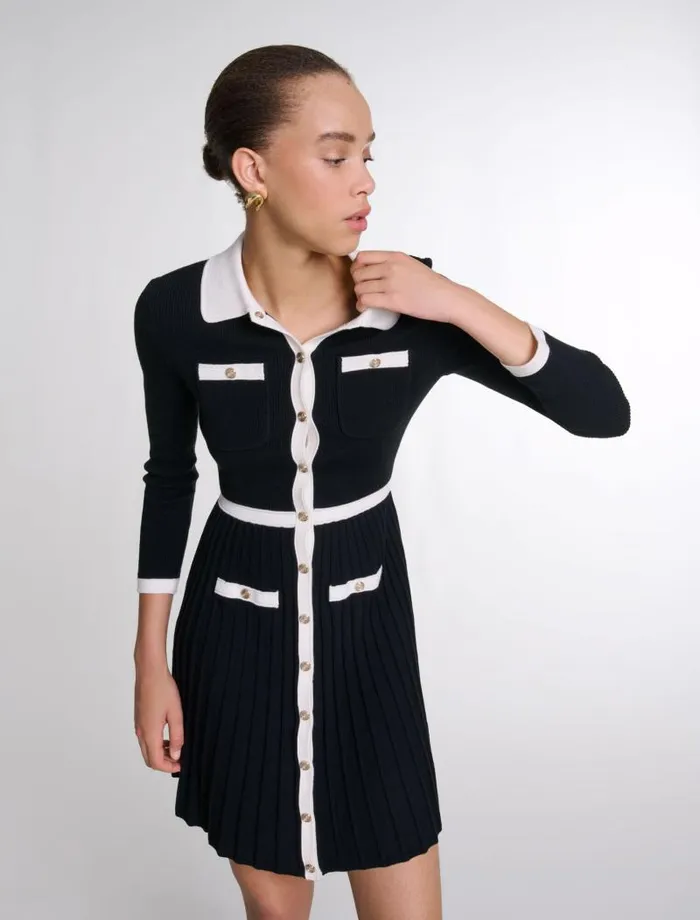 Maje Dresses Womens Short Knit Dress Blackwhite