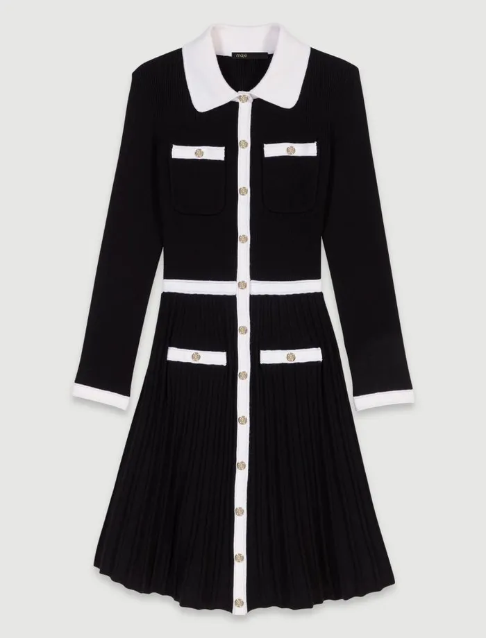 Maje Dresses Womens Short Knit Dress Blackwhite