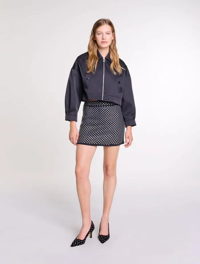 Maje Dresses Womens Short Skirt With Rhinestones Black