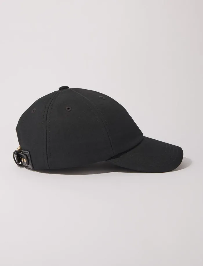 Maje Hats Womens Cotton Cap With Goldtone Buckle Black