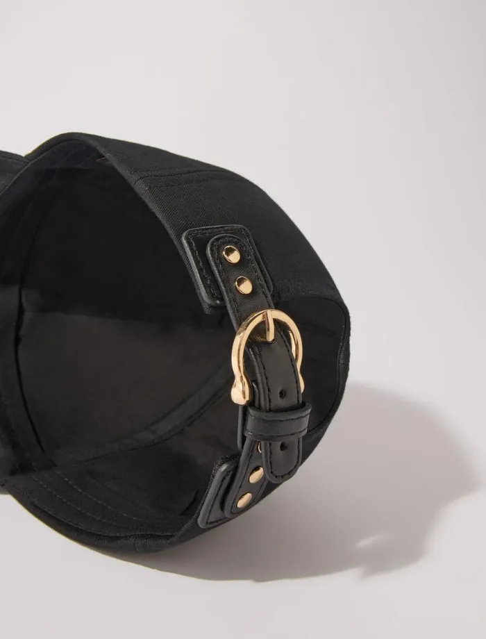 Maje Hats Womens Cotton Cap With Goldtone Buckle Black