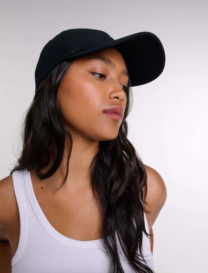 Maje Hats Womens Cotton Cap With Goldtone Buckle Black