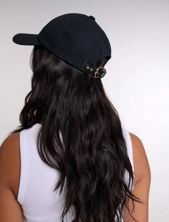 Maje Hats Womens Cotton Cap With Goldtone Buckle Black