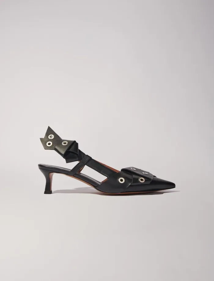 Maje Kitten Heels Womens Pointed Pumps With Bow Detail Black