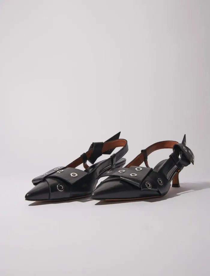Maje Kitten Heels Womens Pointed Pumps With Bow Detail Black